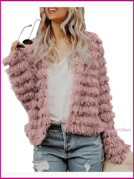Jackets & Blazers - Faux Fur Cardigan Open Front Shaggy Jacket Coat Vintage Style